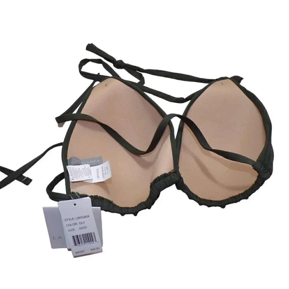 New La Blanca Women's Island Goddess Rouched Halter Bikini Swimsuit Top‎ sz 38DD